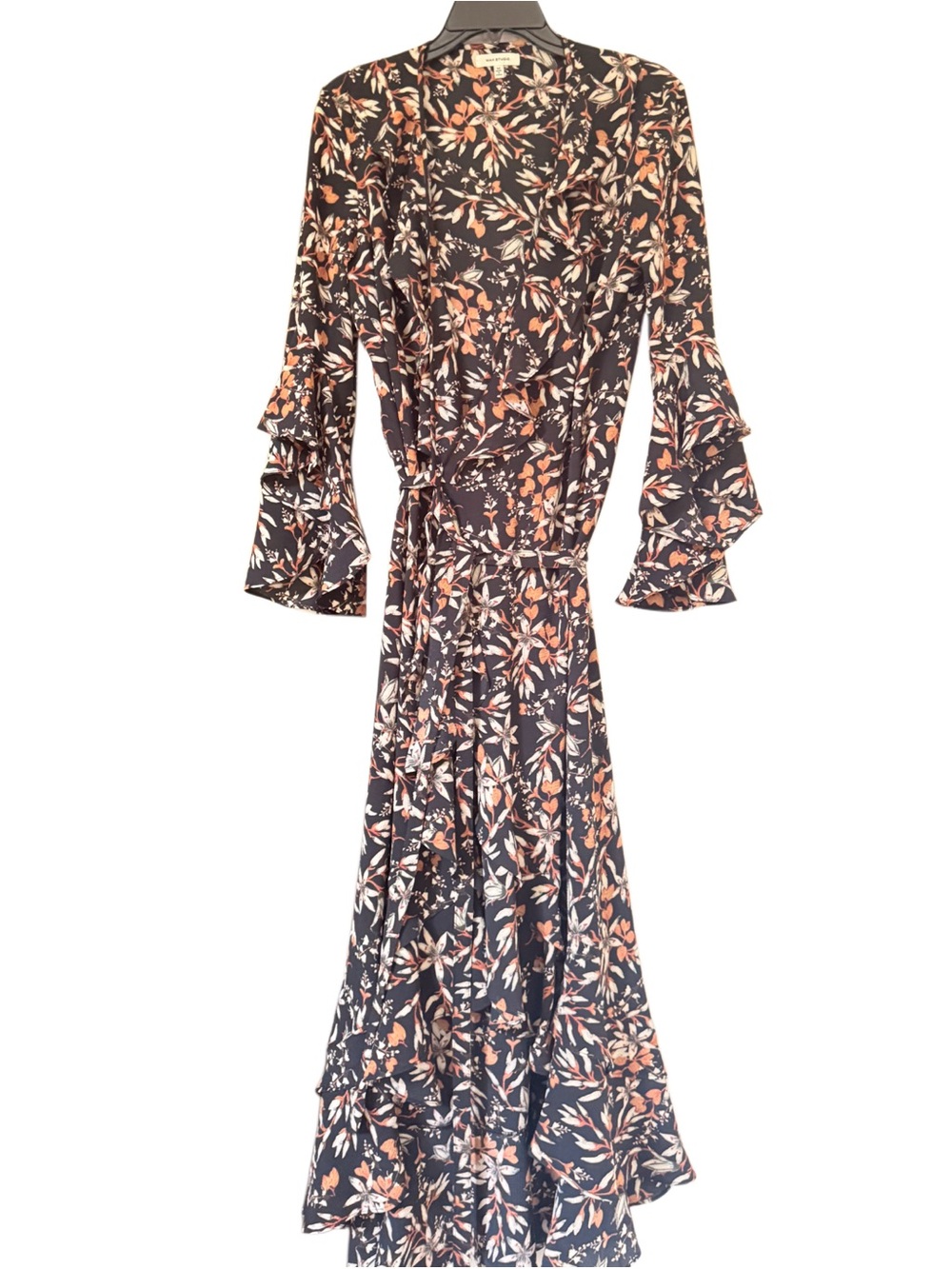 MAX STUDIO 
Wrap Maxi Dress in Black and Coral - Women
